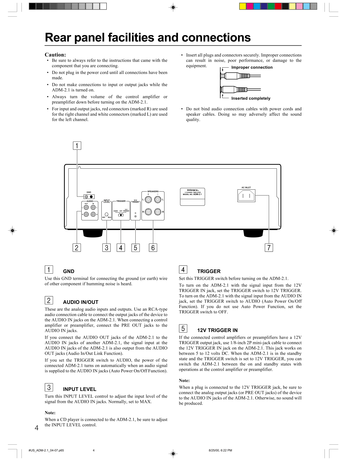 Integra ADM-2.1 Amplifier Owner's/ User Manual (Pages: 8)