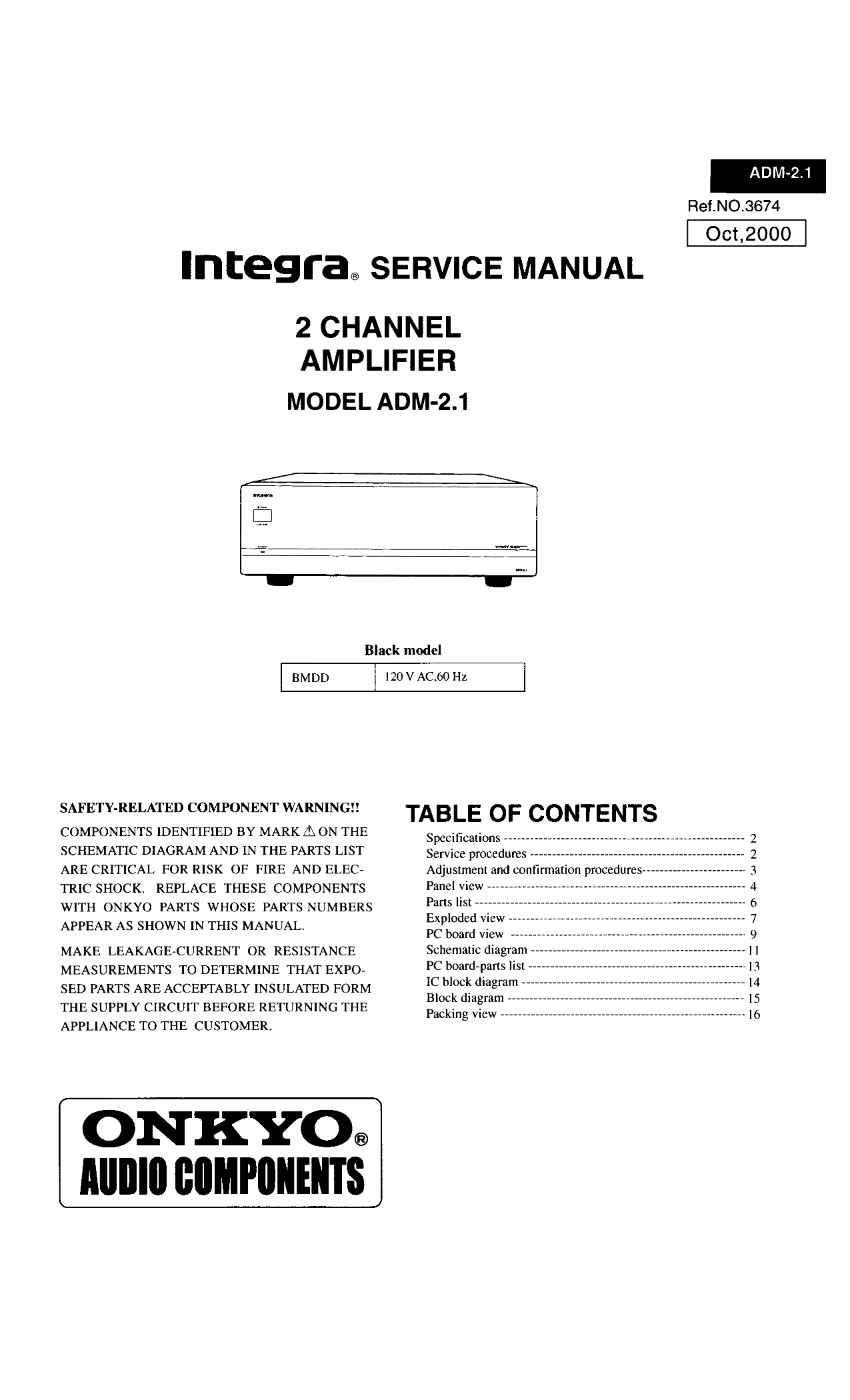 Integra ADM-2.1 Amplifier Service Manual (Pages: 12)