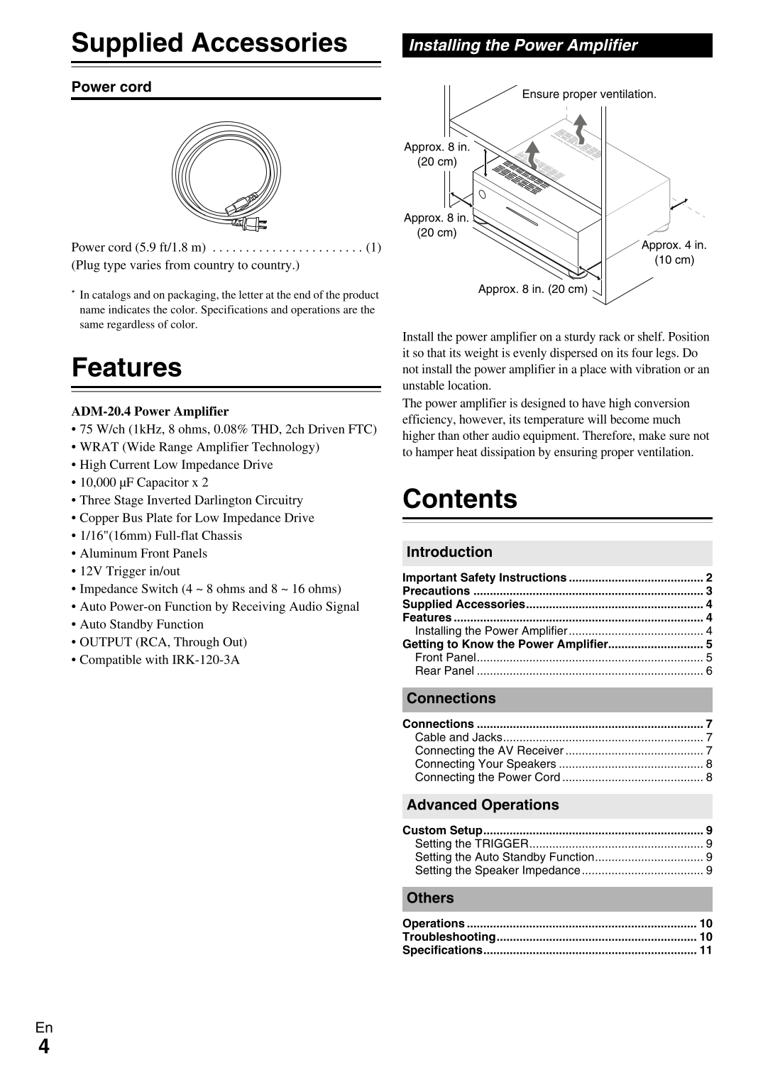 Integra ADM-20.4 Amplifier Owner's/ User Manual (Pages: 12)