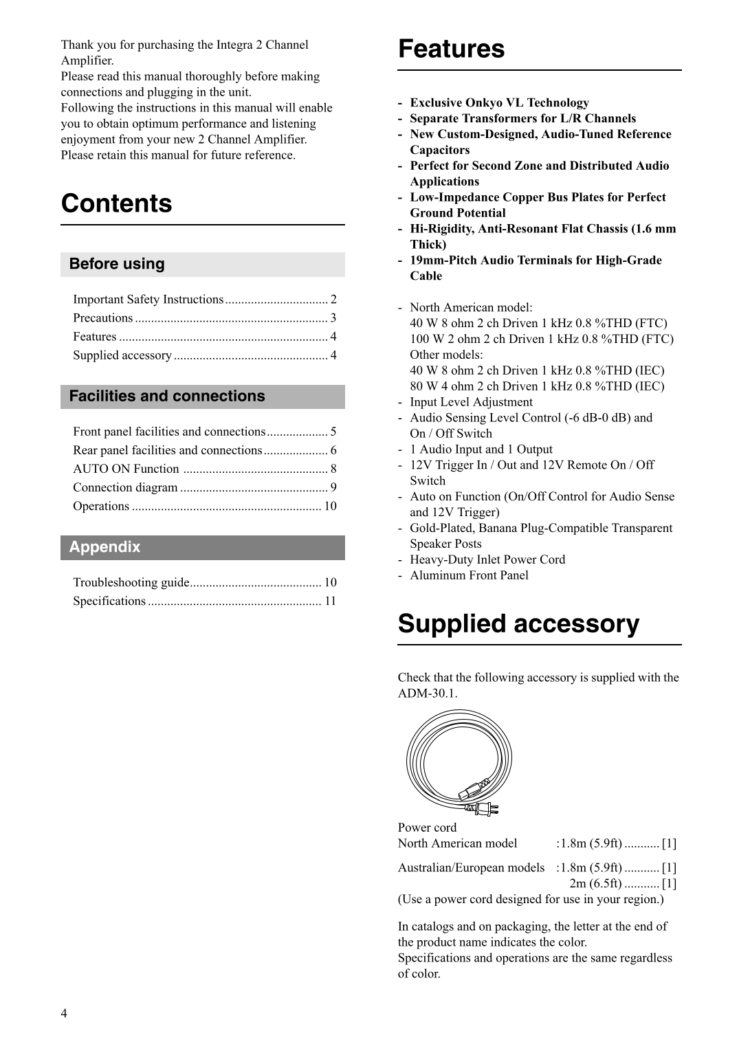 Integra ADM-30.1 Amplifier Owner's/ User Manual (Pages: 12)