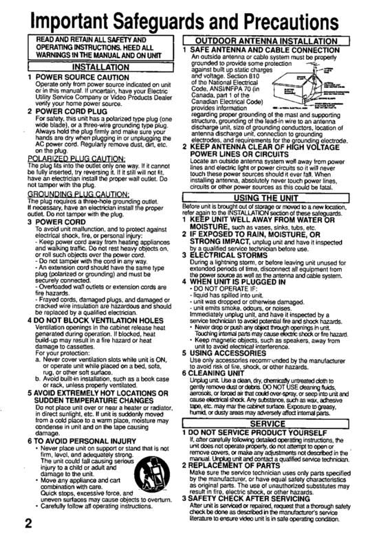 Panasonic AG513E AG520E TV/VCR Combo Operating Manual