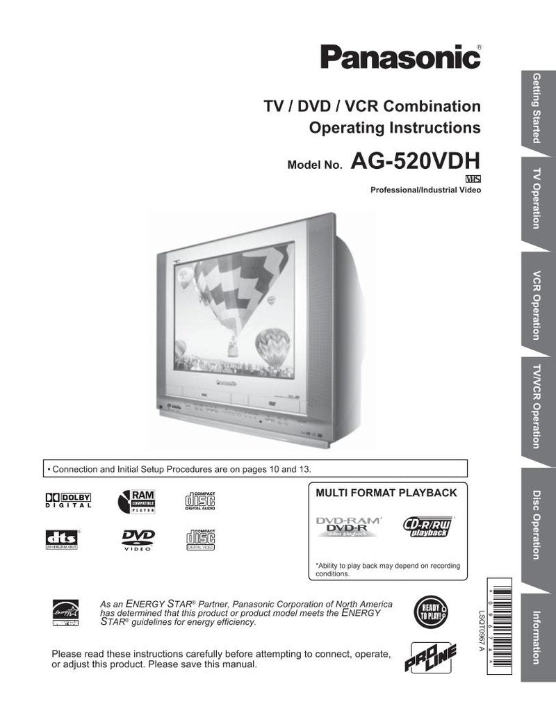 Panasonic AG513E AG520E TV/VCR Combo Operating Manual