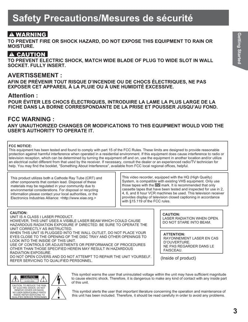 Panasonic AG513E AG520E TV/VCR Combo Operating Manual