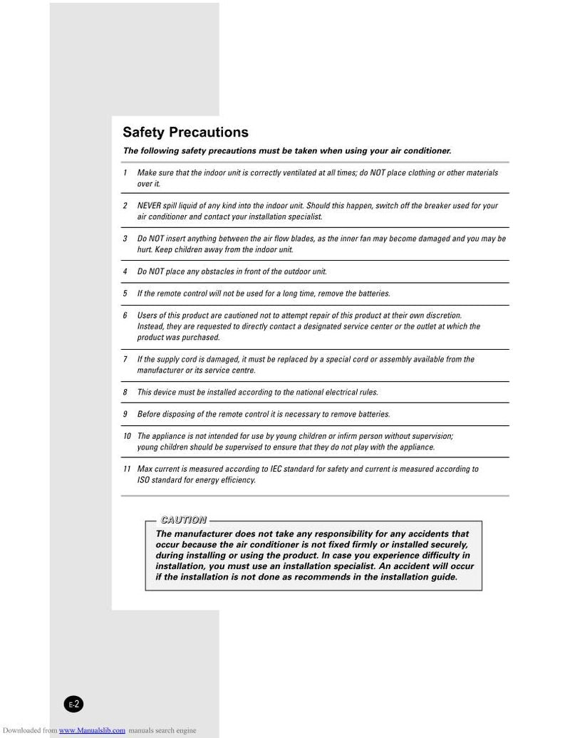 Samsung AM27B1C13 Air Conditioner Unit Operating Manual