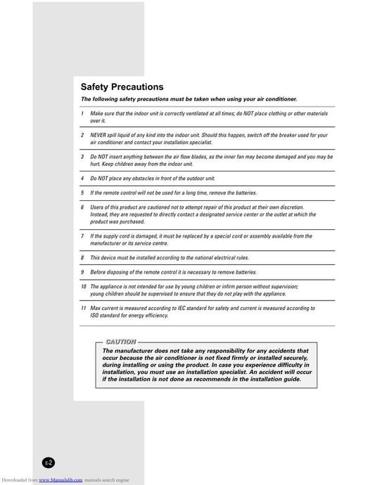 Samsung AM27B1C13 Air Conditioner Unit Operating Manual