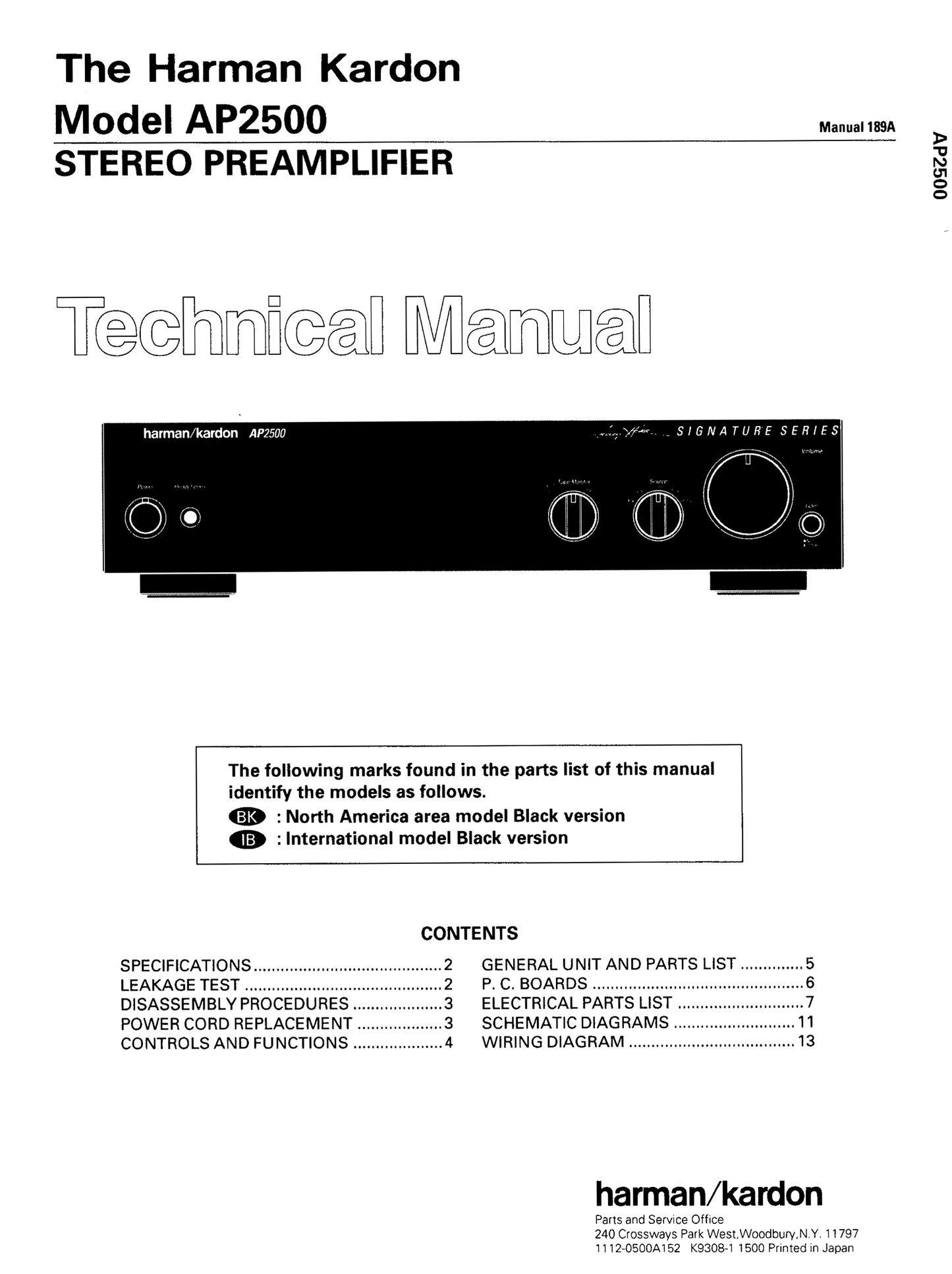 Harman/ Kardon AP2500 Stereo Preamplifier Owner & Service Manual (Pages: 27)