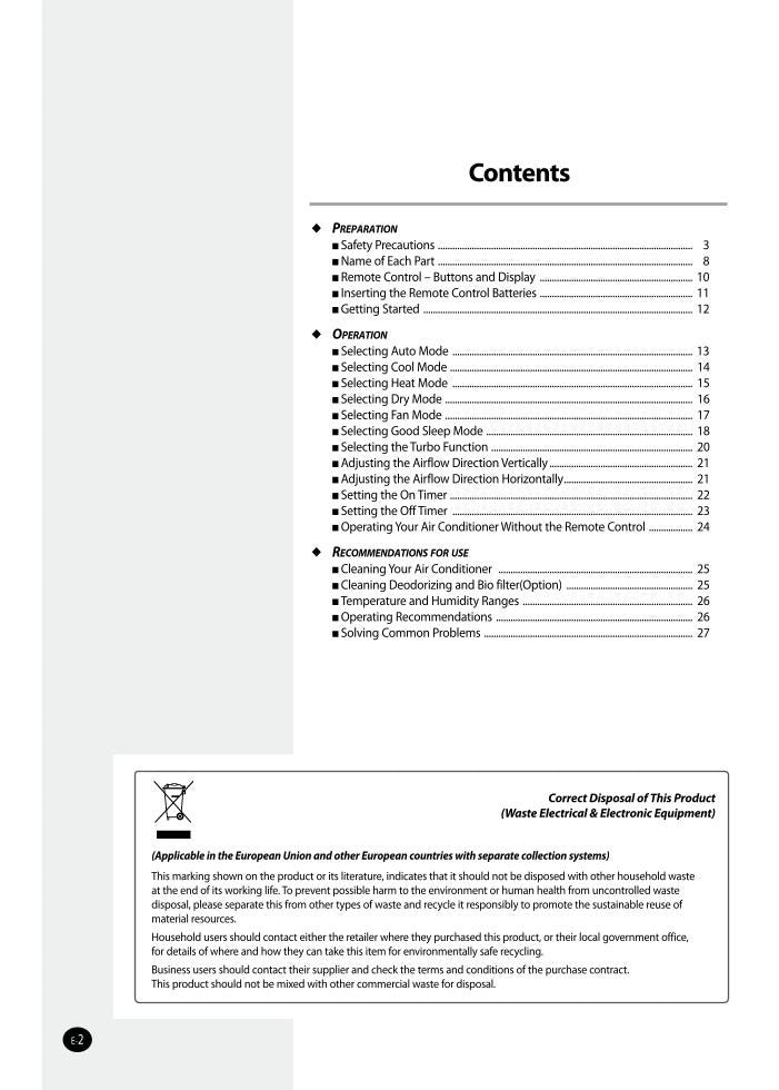 Samsung AQV09N AQV09NSD AQV09NSDX Air Conditioner Unit Operating Manual