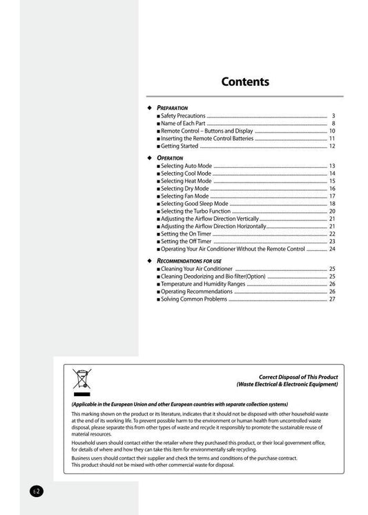 Samsung AQV09N AQV09NSD AQV09NSDX Air Conditioner Unit Operating Manual