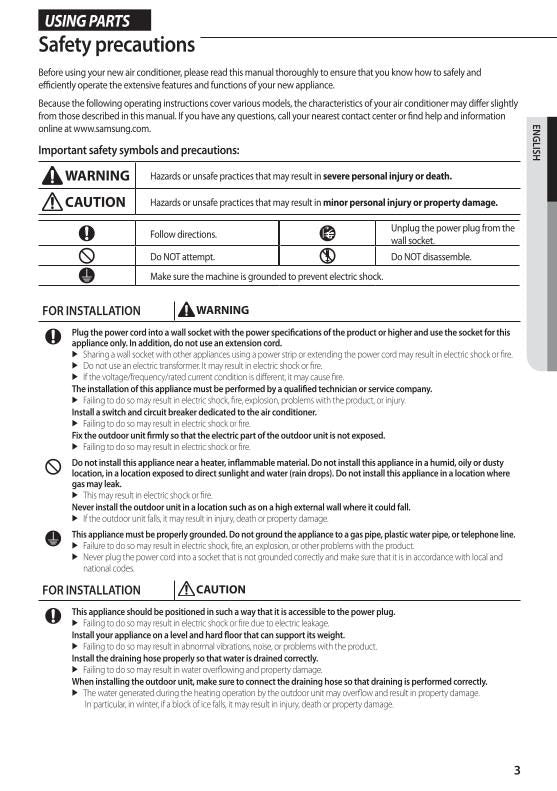 Samsung ARH1407 Air Conditioner Unit Operating Manual