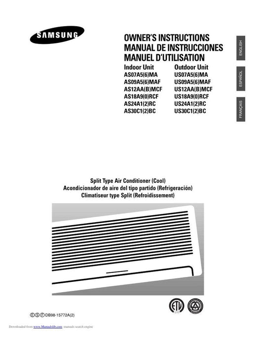 Samsung AS07 A56 MA A6 AS09 MAF Air Conditioner Unit Operating Manual