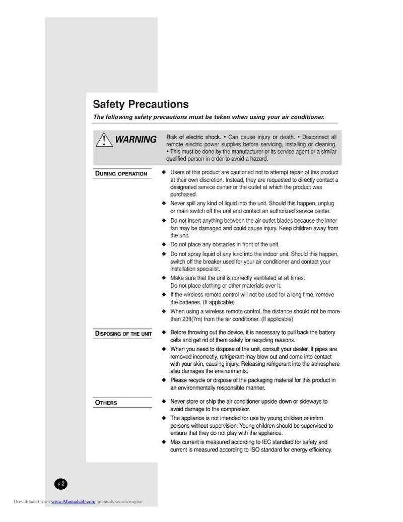 Samsung AS07A56MA AS07A6MA AS09A56MAF Air Conditioner Unit Operating Manual