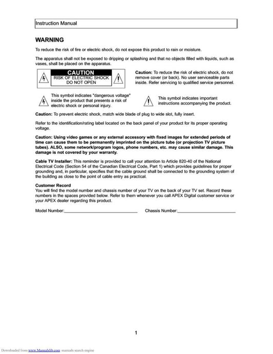 Apex AT2704SOM TV Operating Manual