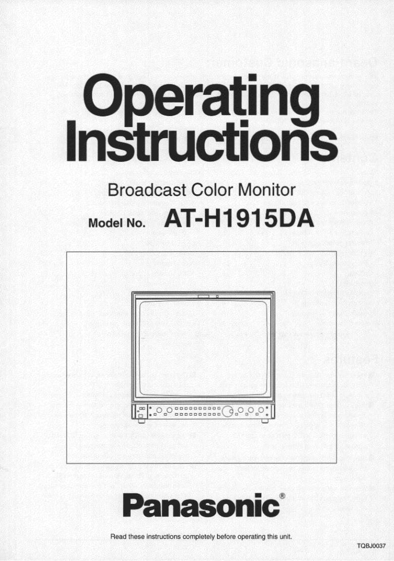 Panasonic ATH1915DAOM Universal Remote Control Operating Manual