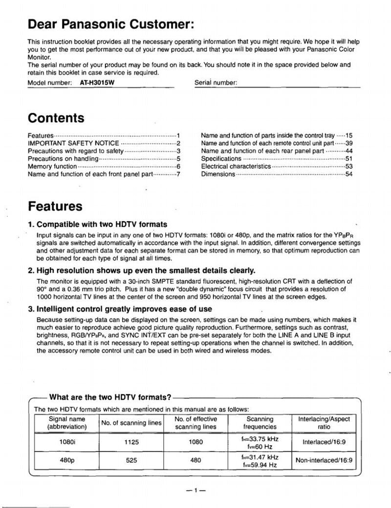 Panasonic ATH3015WOM TV Operating Manual