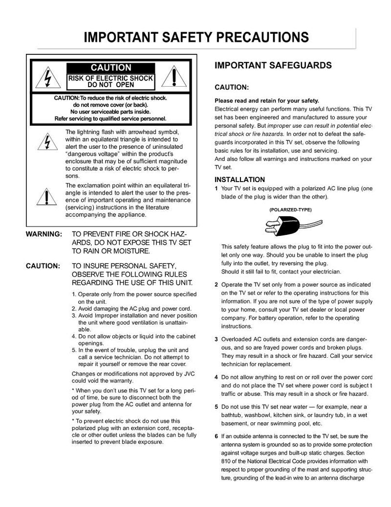 JVC AV27 D 800 800A AV32 TV/VCR Combo Operating Manual