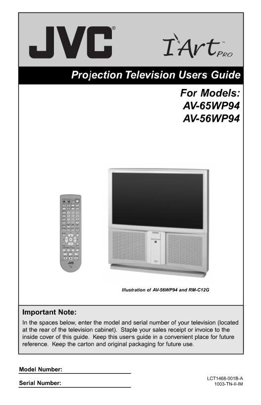 JVC AV56 WP 94 AV65 TV Operating Manual