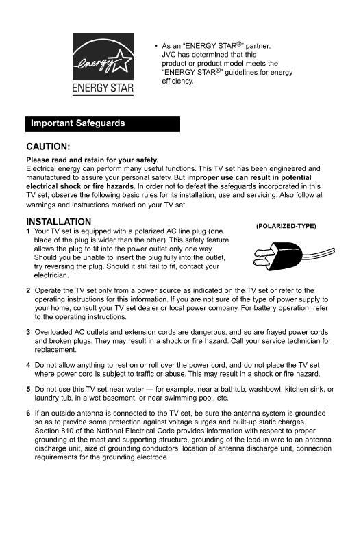 JVC AV56 WP 94 AV65 TV Operating Manual