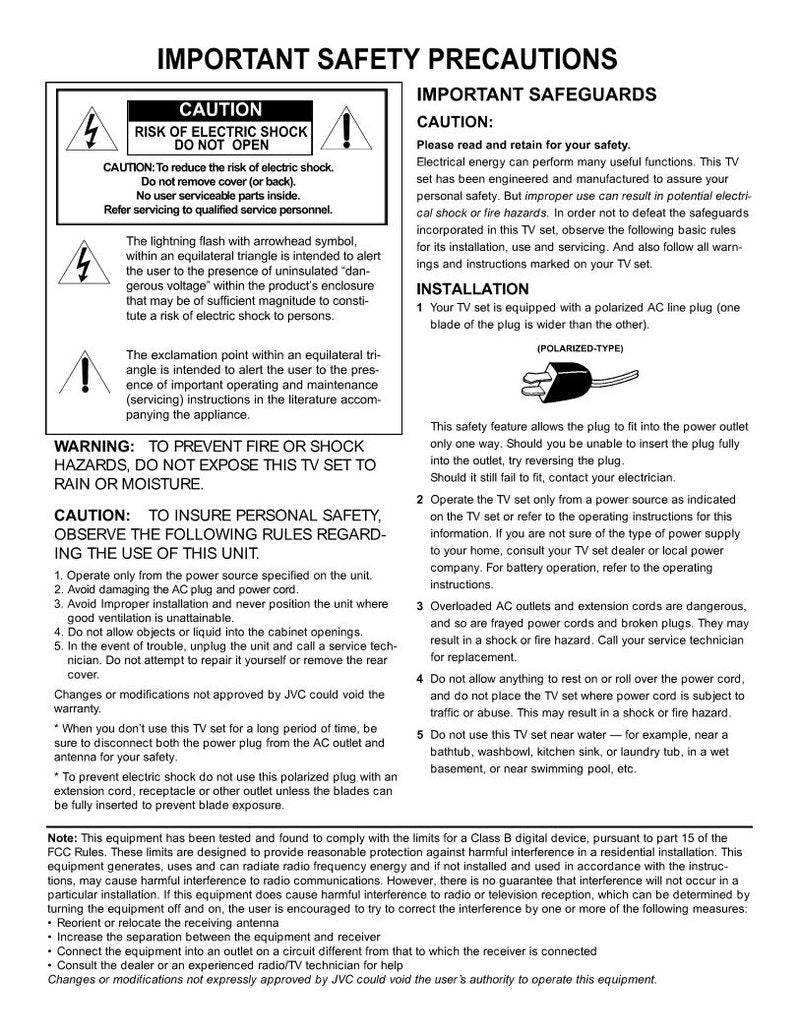 JVC AV60 D 501OM TV Operating Manual