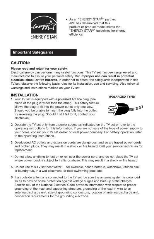 JVC AV48 WP 74 AV56 AV65 TV Operating Manual