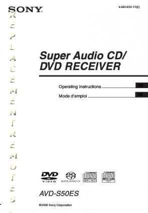 Sony AVDS50 ES Audio/Video Receiver Operating Manual