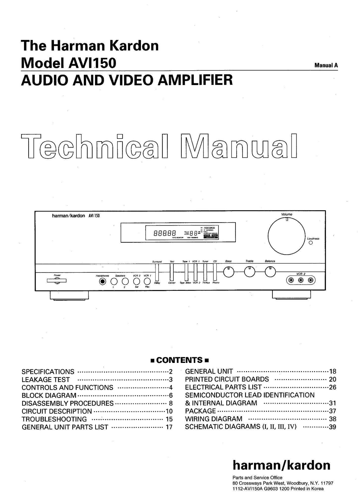 Harman/ Kardon AVI150 Audio/ Video Amplifier Service Manual (Pages: 80)