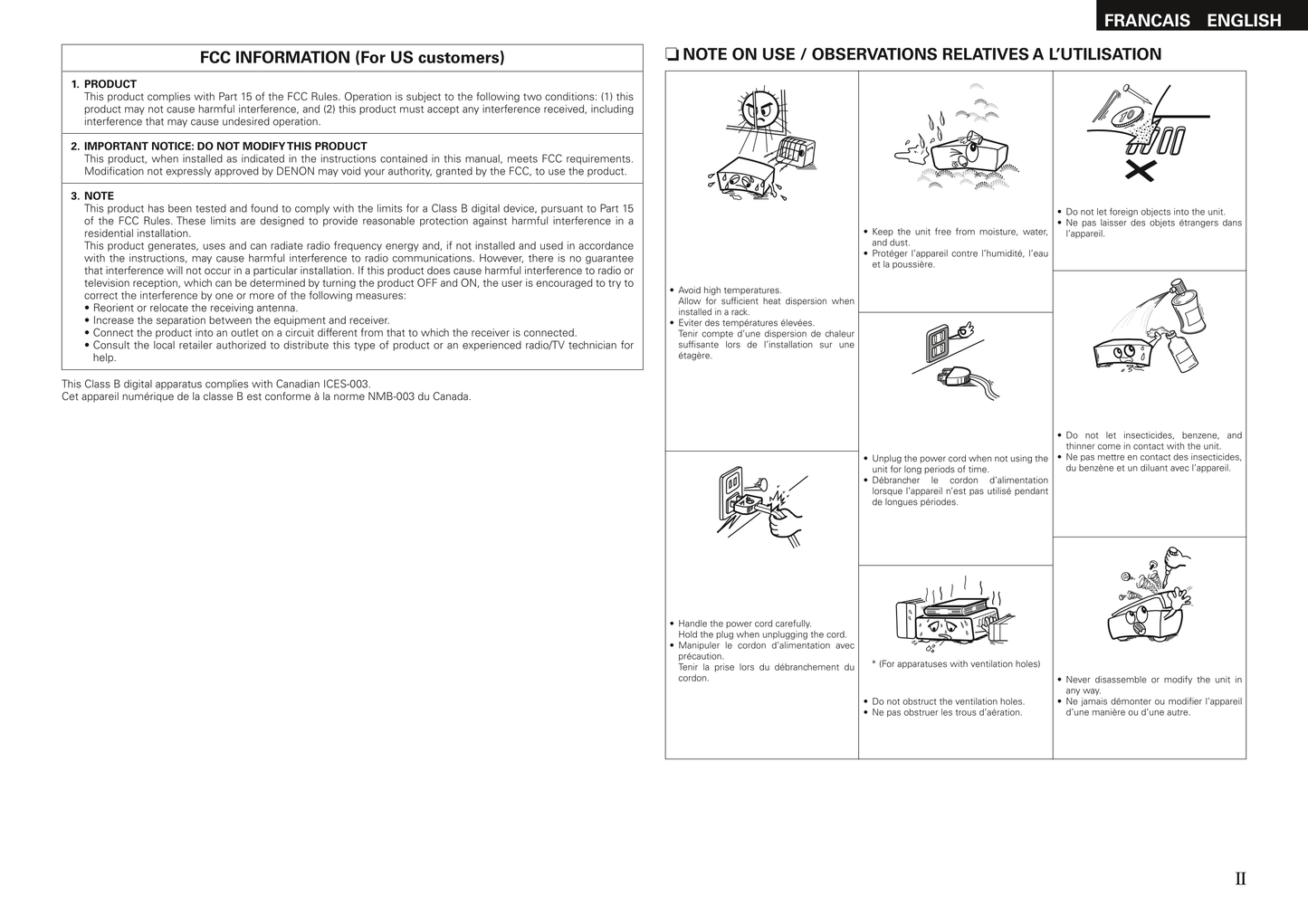 Denon AVR-1508 AV Receiver Owner's/ User Manual (Pages: 62)