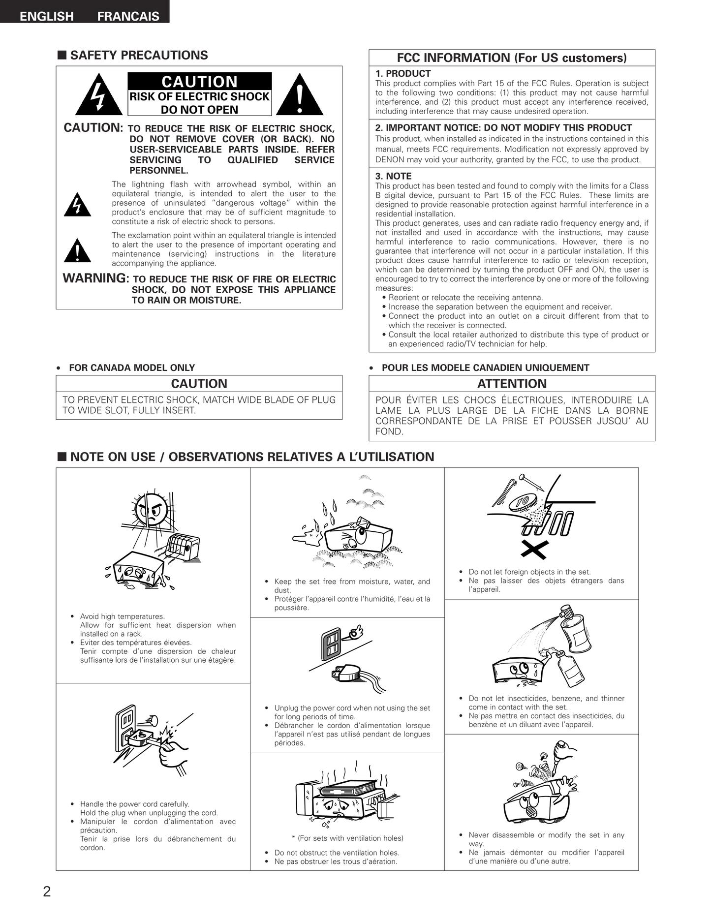 Denon AVR-1705 & AVR-685 AV Receiver Owner's/ User Manual (Pages: 75)