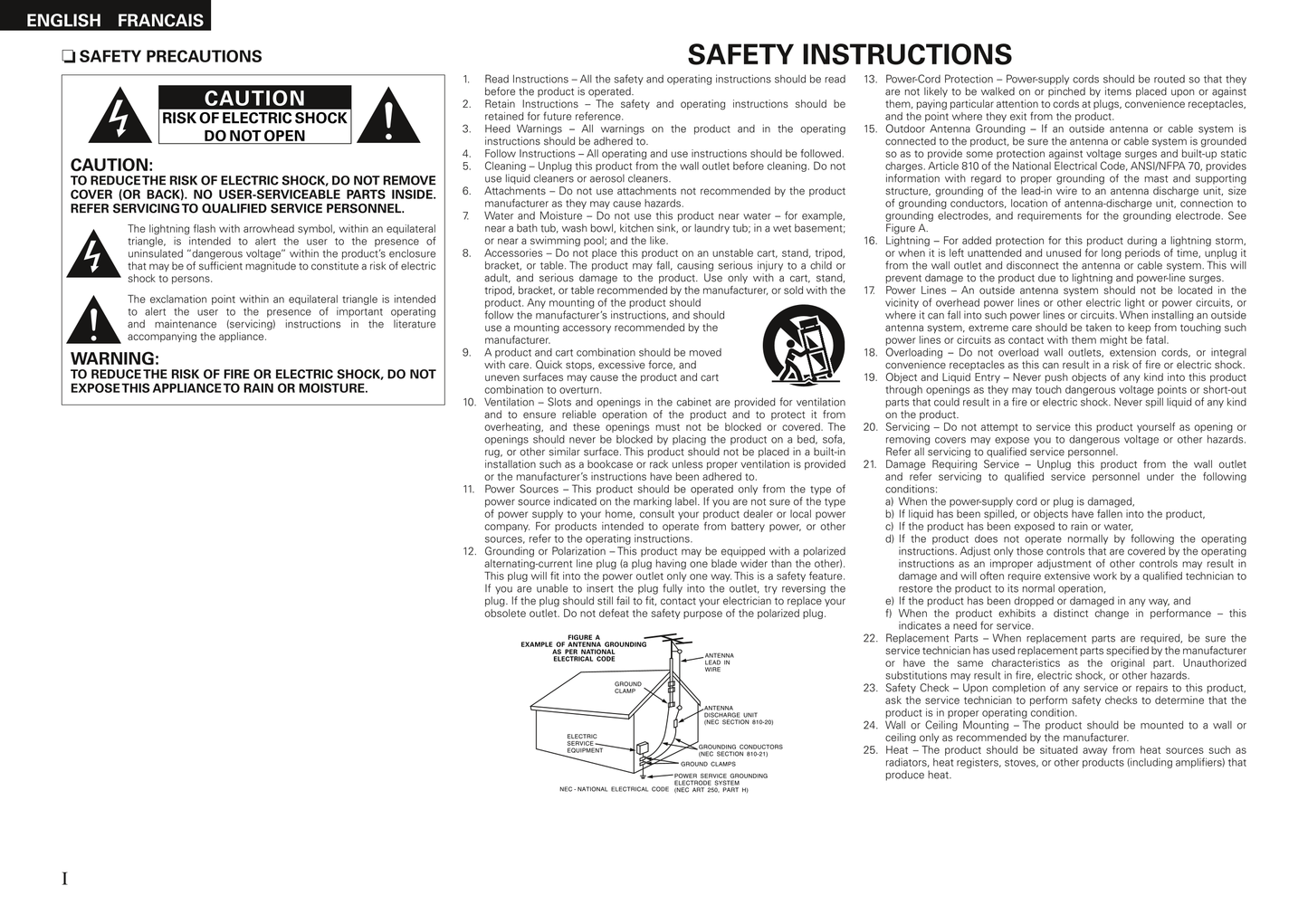 Denon AVR-1708 AV Receiver Owner's/ User Manual (Pages: 68)