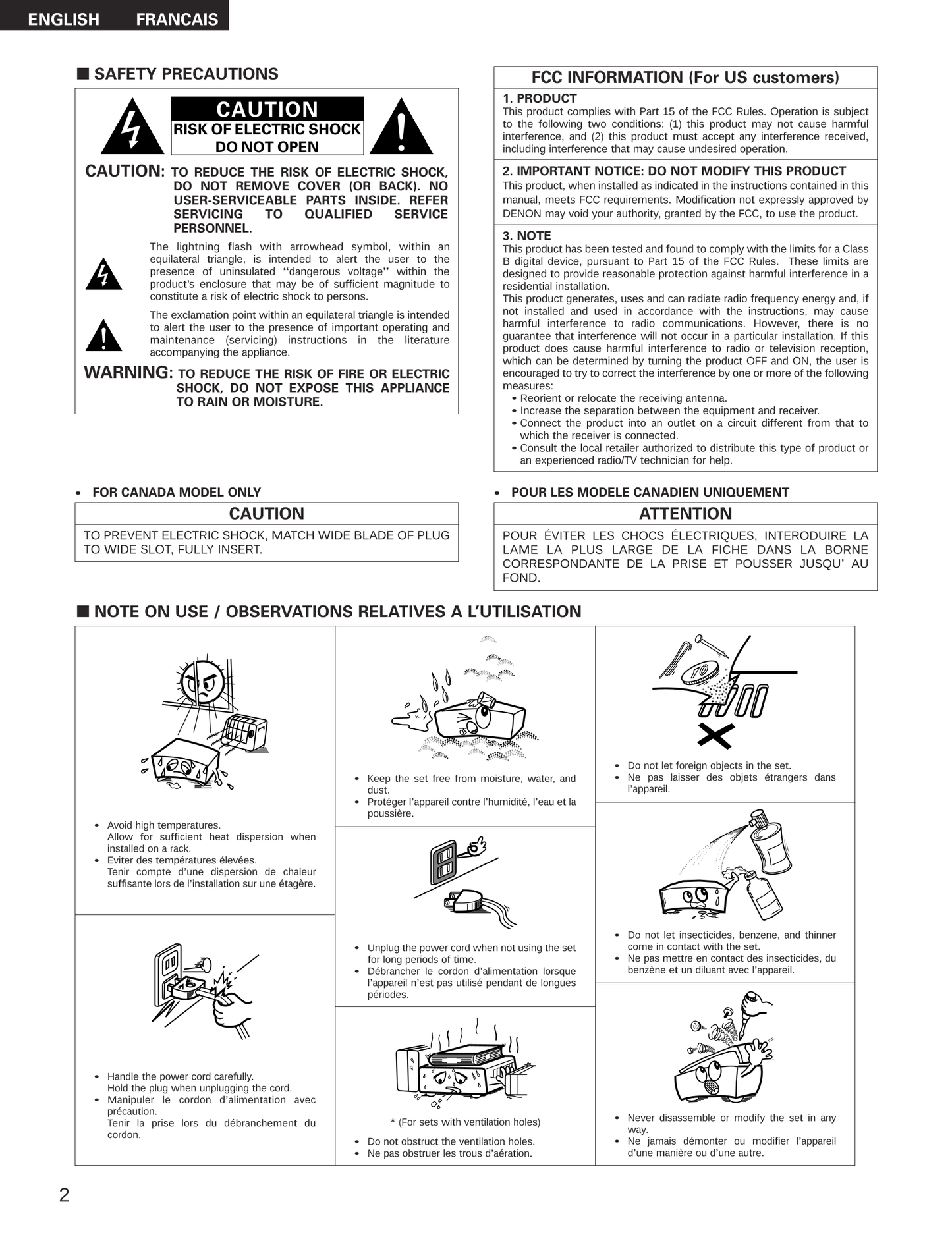 Denon AVR-1905 & AVR-785 AV Receiver Owner's/ User Manual (Pages: 77)