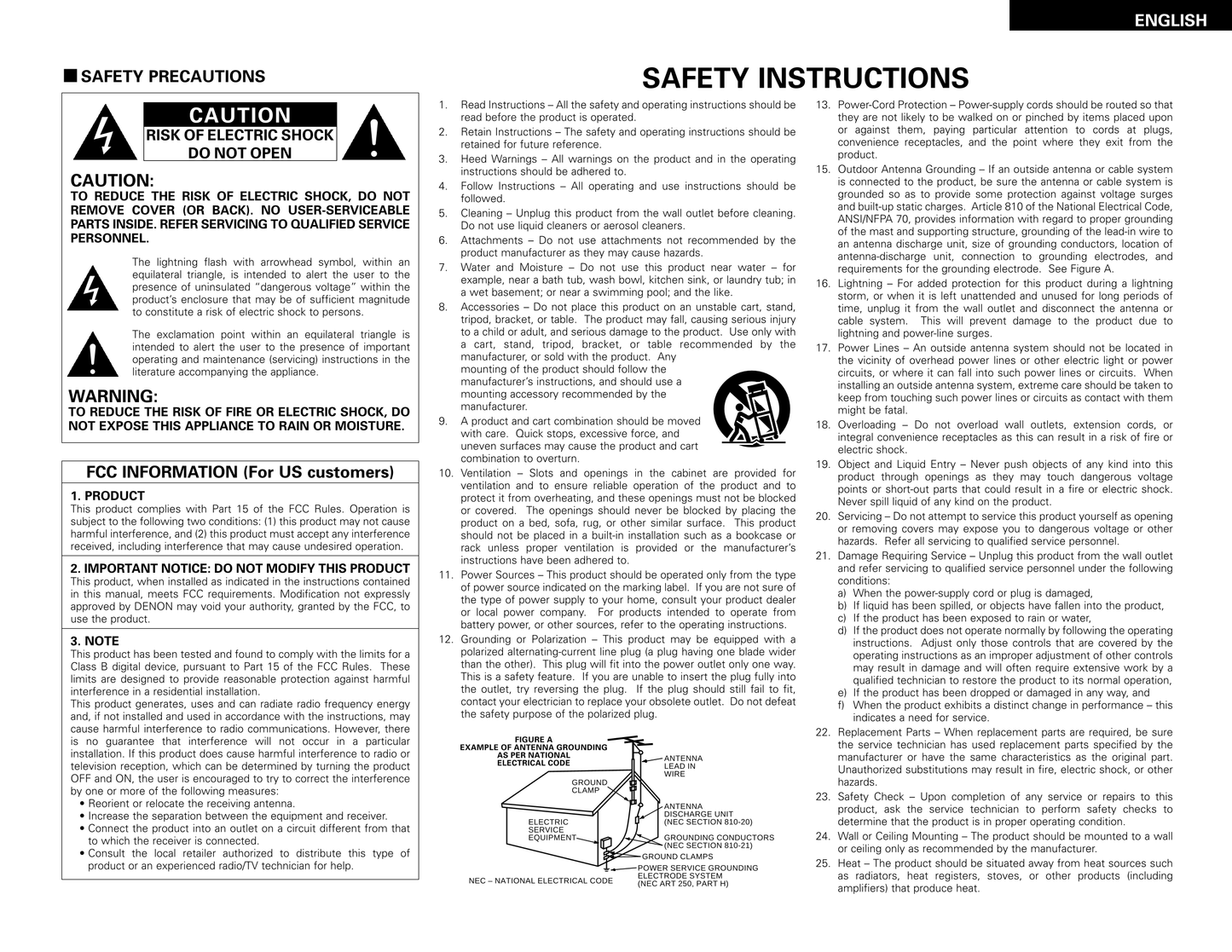 Denon AVR-2106 AV Receiver Owner's/ User Manual (Pages: 72)