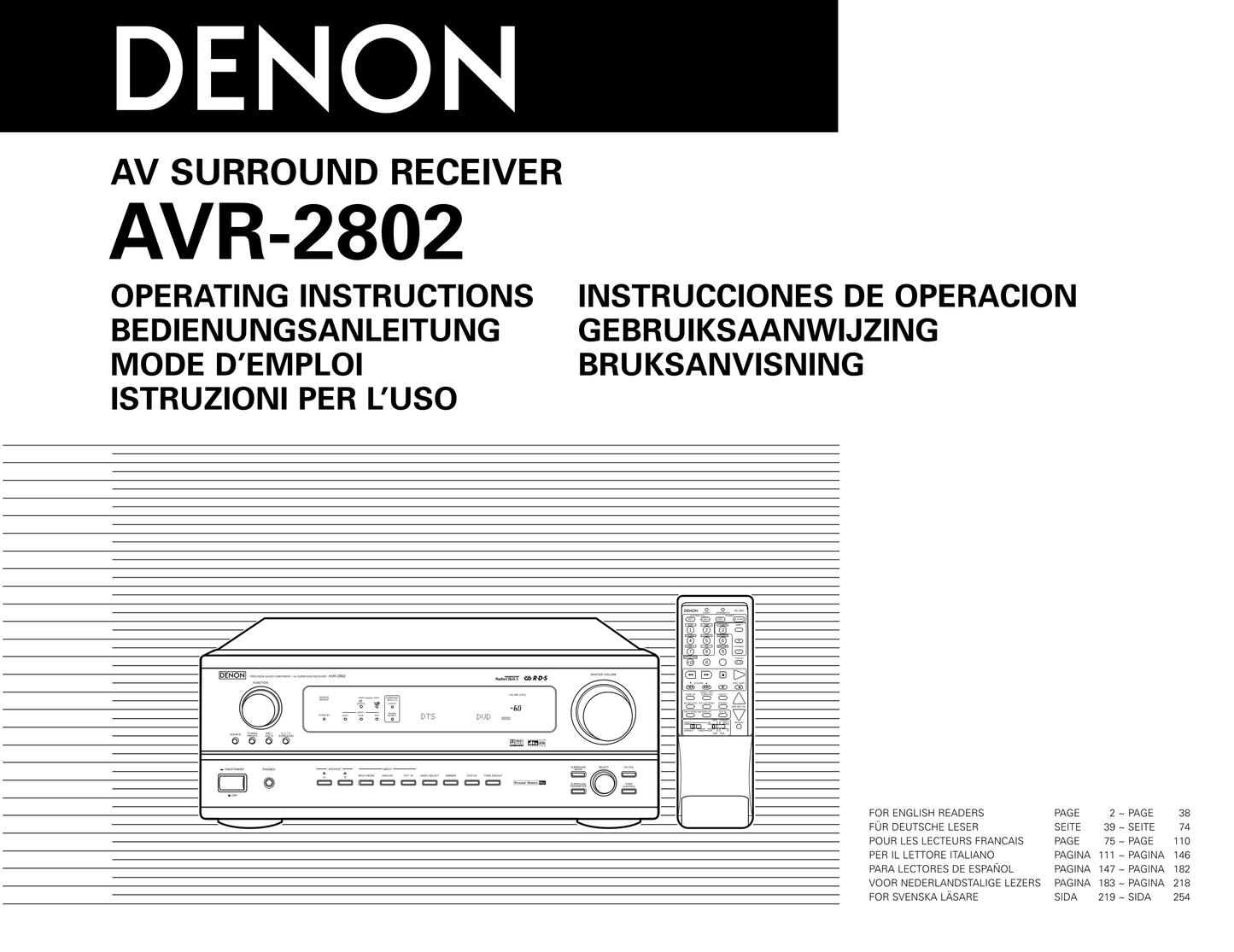 Denon AVR-2802 AV Receiver Owner's/ User Manual (Pages: 74)