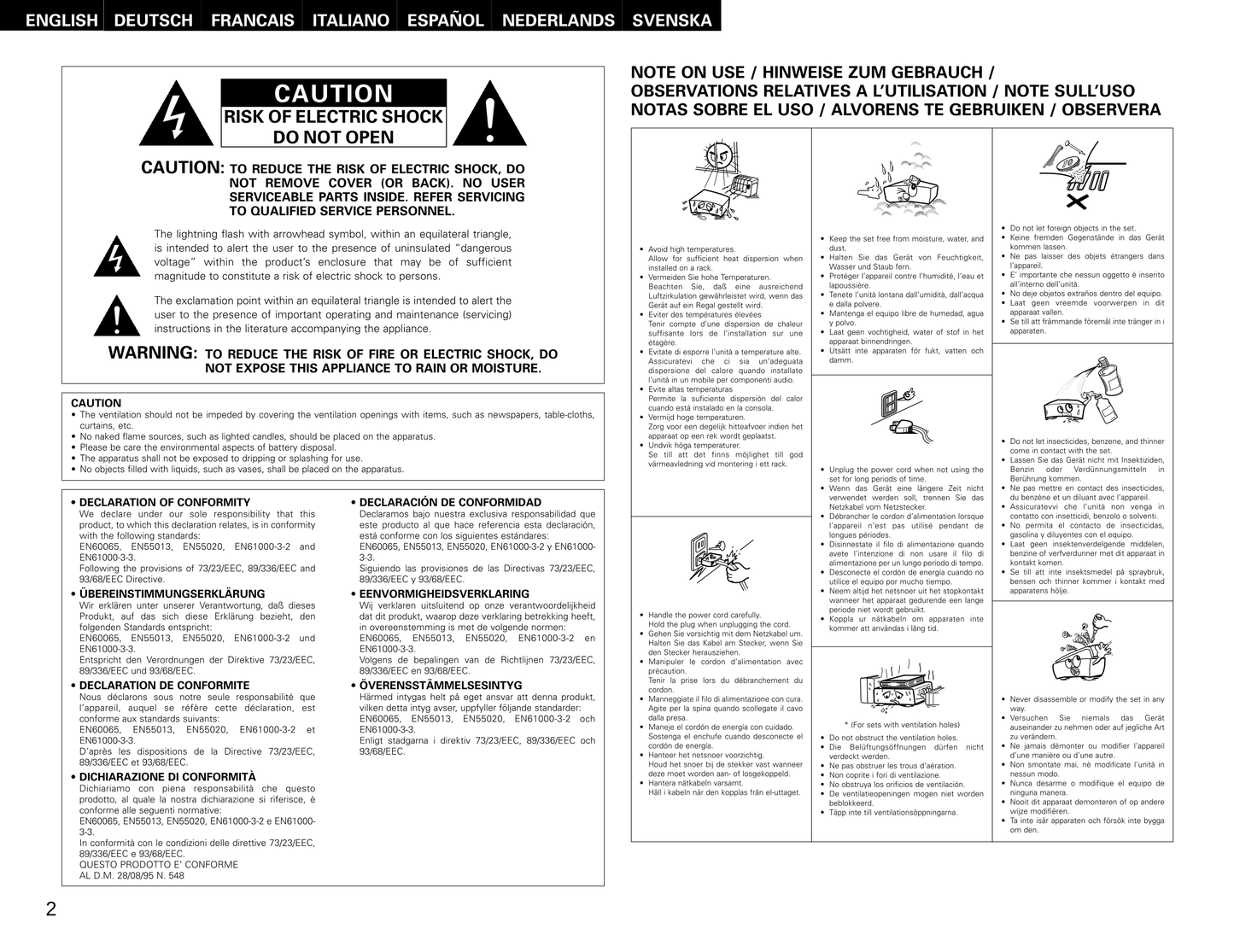 Denon AVR-2802 AV Receiver Owner's/ User Manual (Pages: 74)