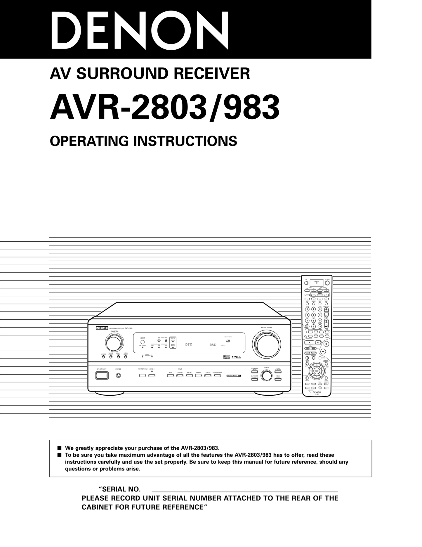 Denon AVR-2803 & AVR-983 AV Receiver Owner's/ User Manual (Pages: 76)