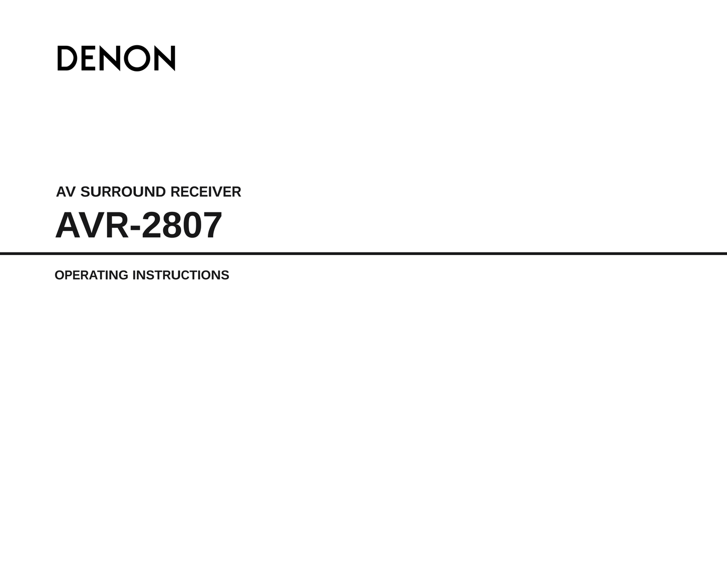 Denon AVR-2807 AV Receiver Owner's/ User Manual (Pages: 88)