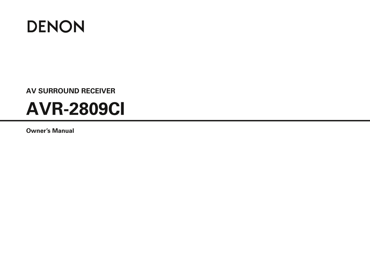 Denon AVR-2809CI AV Receiver Owner's/ User Manual (Pages: 102)