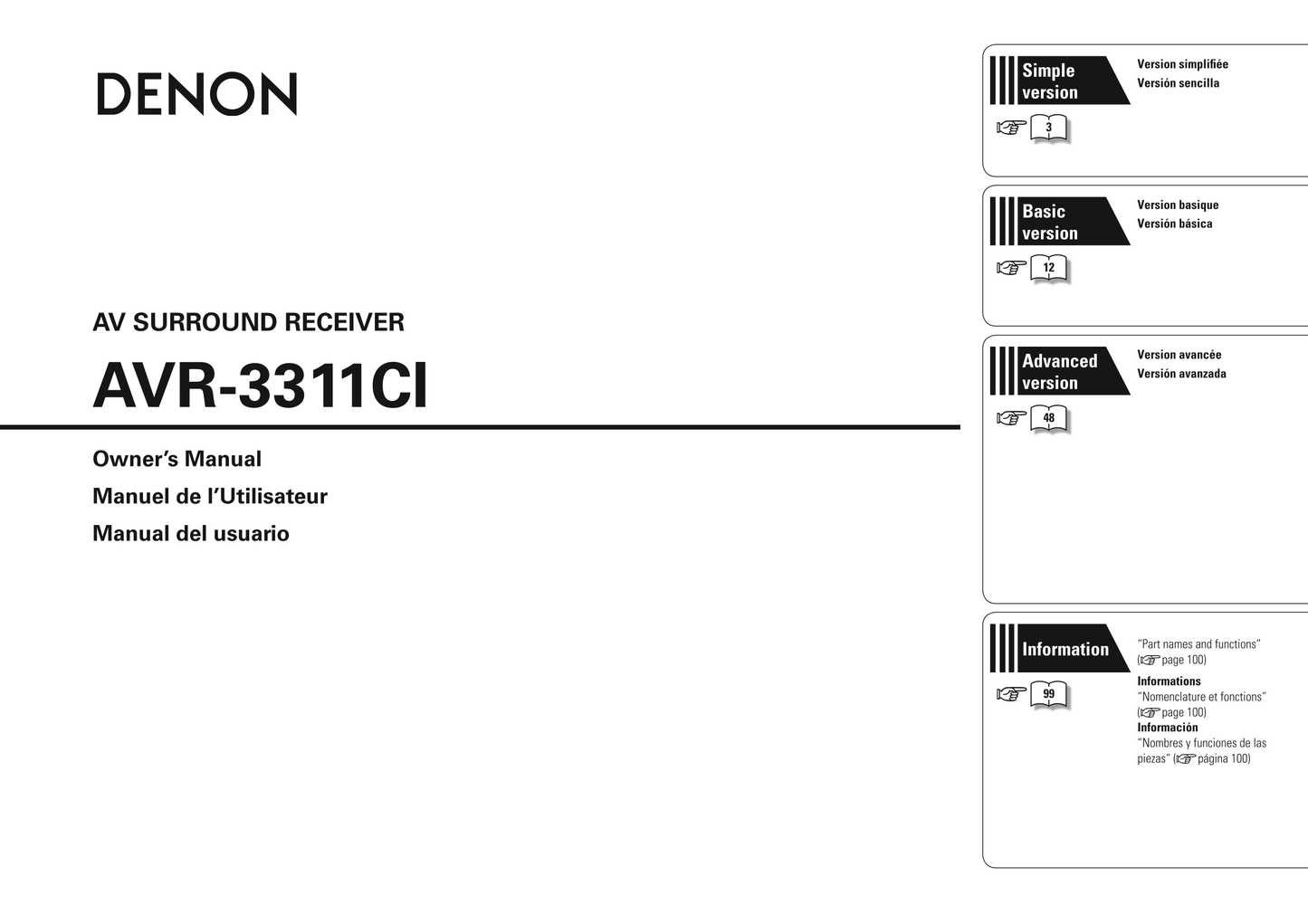 Denon AVR-3311CI AV Receiver Owner's/ User Manual (Pages: 123)