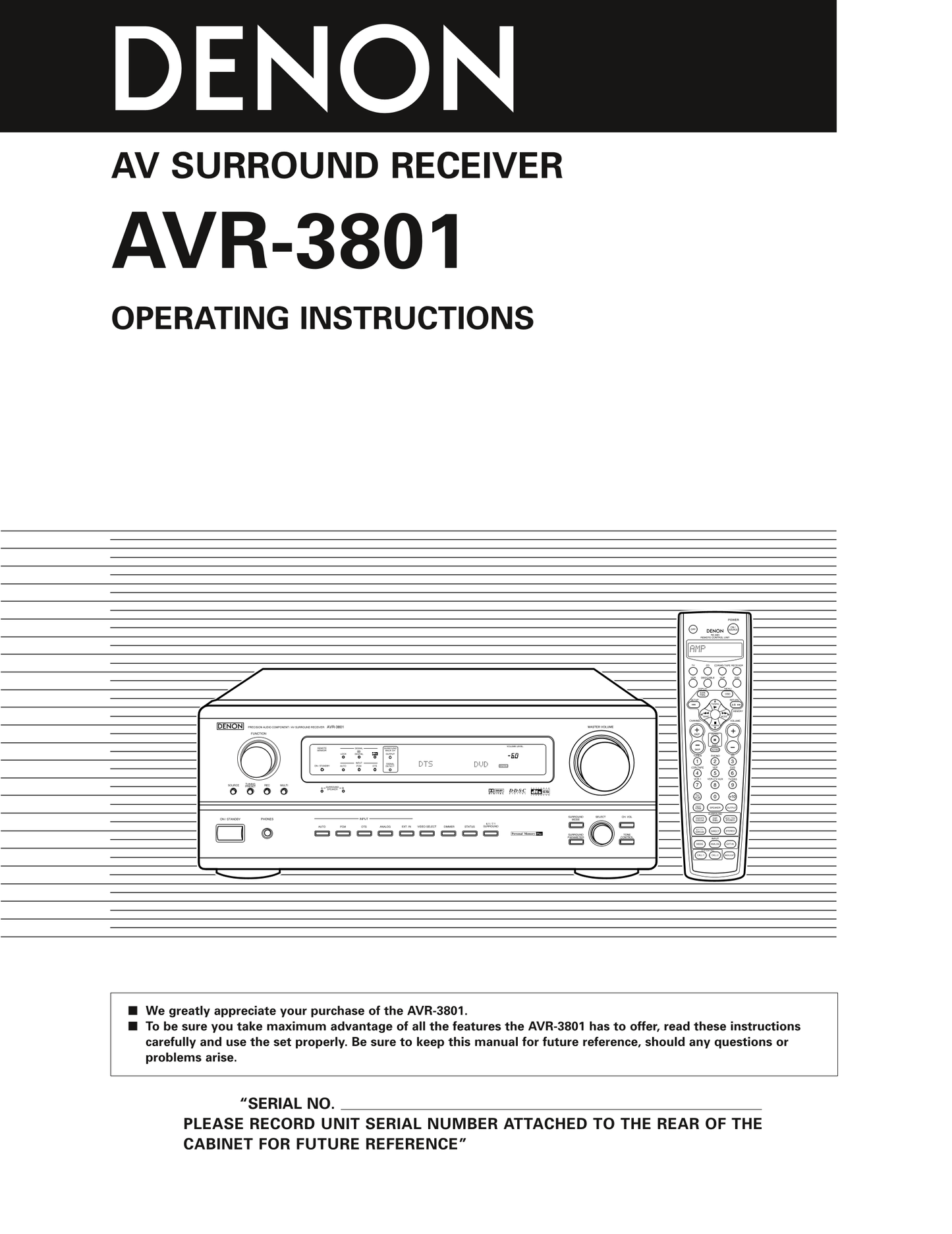 Denon AVR-3801 AV Receiver Owner's/ User Manual (Pages: 72)