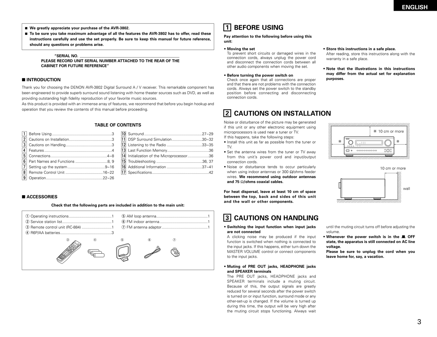 Denon AVR-3802 AV Receiver Owner's/ User Manual (Pages: 82)