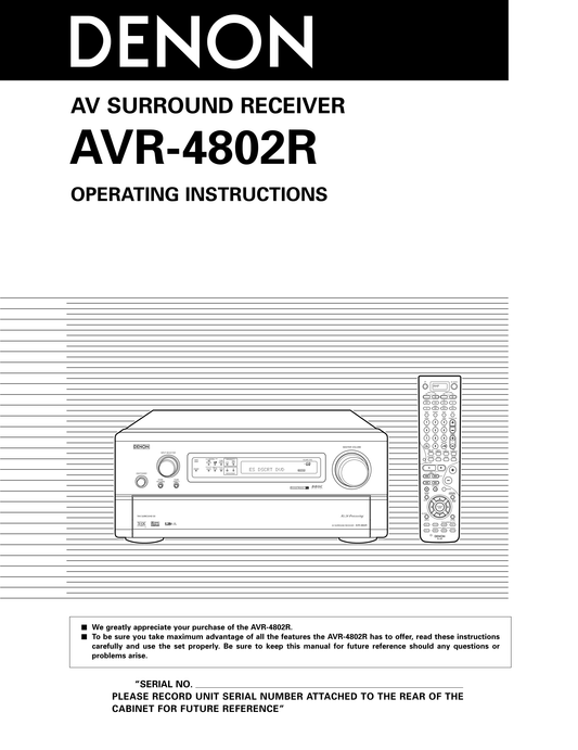 Denon AVR-4802R AV Receiver Owner's/ User Manual (Pages: 90)