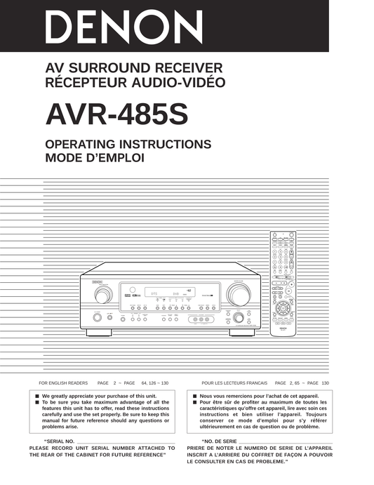 Denon AVR-485S AV Receiver Owner's/ User Manual (Pages: 71)