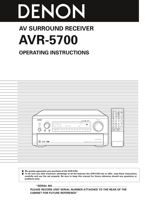 Denon AVR-5700 AV Receiver Owner's/ User Manual (Pages: 64)
