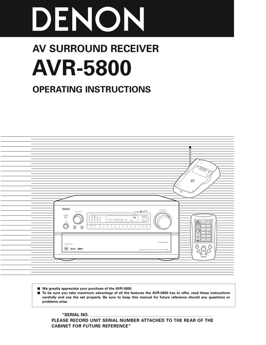 Denon AVR-5800 AV Receiver Owner's/ User Manual (Pages: 67)