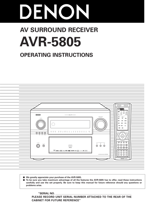 Denon AVR-5805 AV Receiver Owner's/ User Manual (Pages: 192)