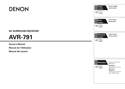 Denon AVR-791 AV Receiver Owner/ User Manual (Pages: 84)
