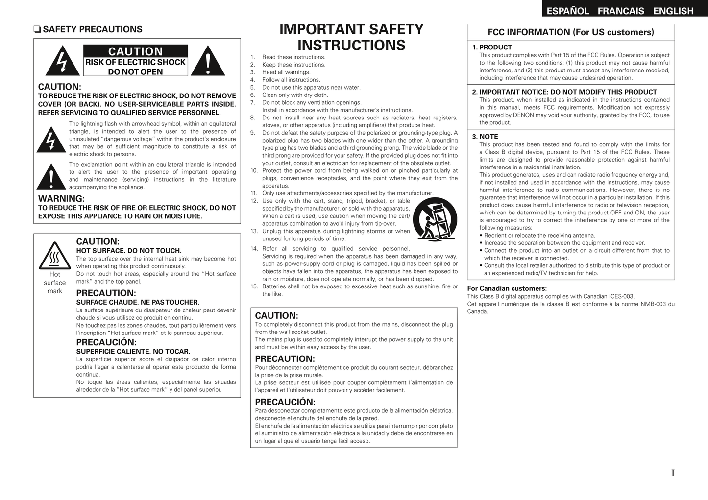 Denon AVR-791 AV Receiver Owner/ User Manual (Pages: 84)