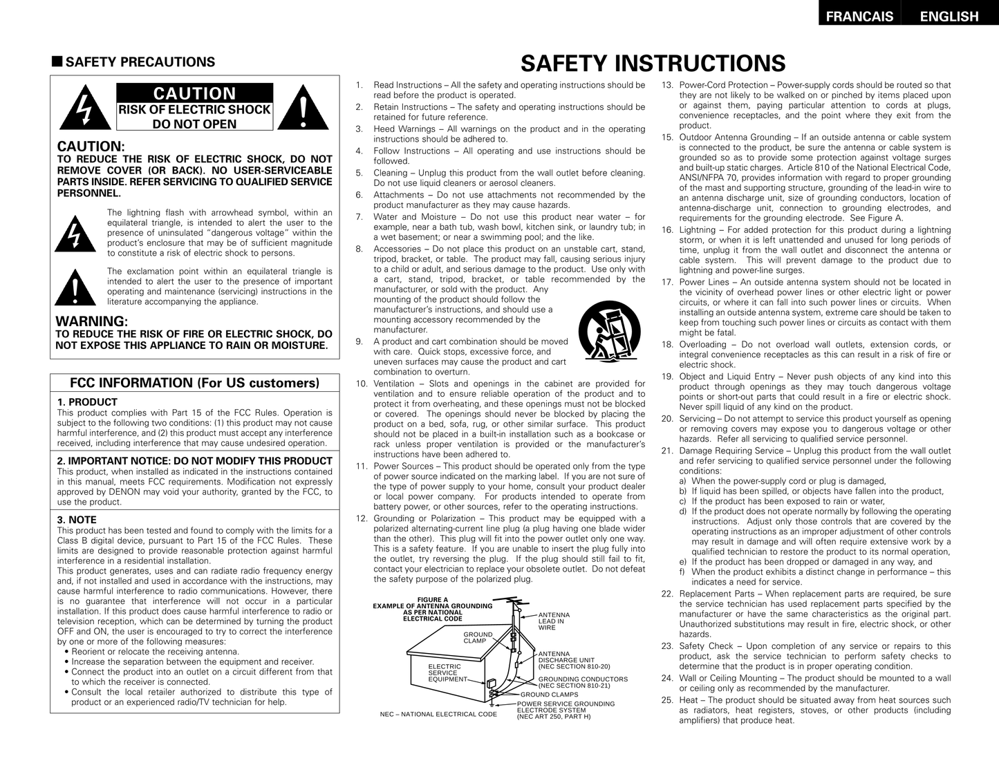 Denon AVR-886 AV Receiver Owner/ User Manual (Pages: 70)