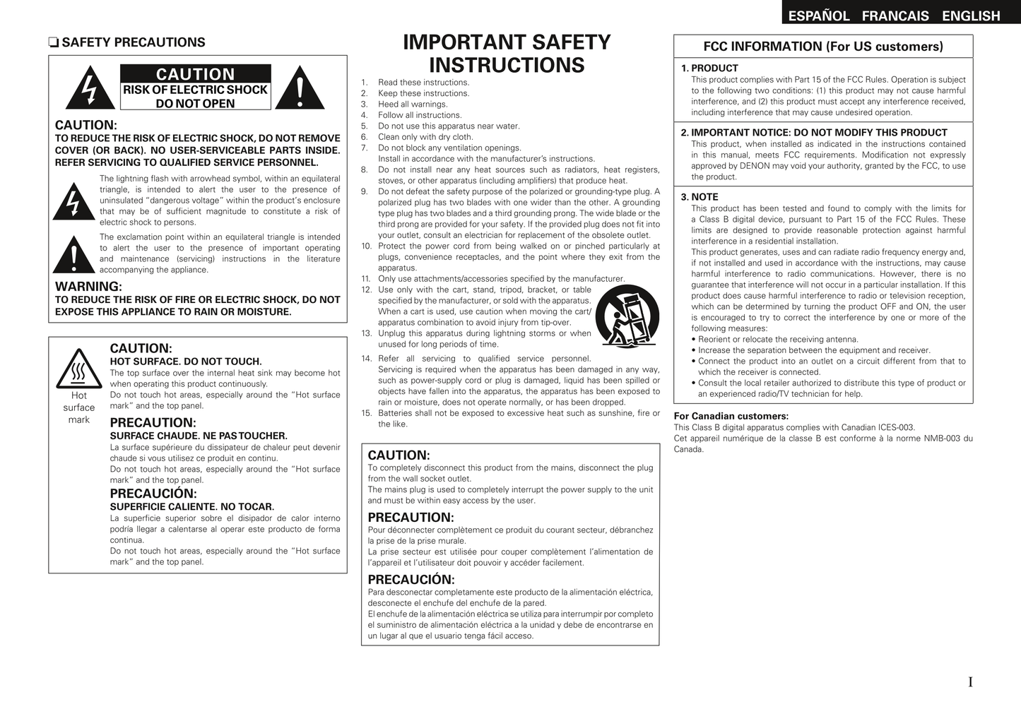 Denon AVR-891 AV Receiver Owner/ User Manual (Pages: 88)