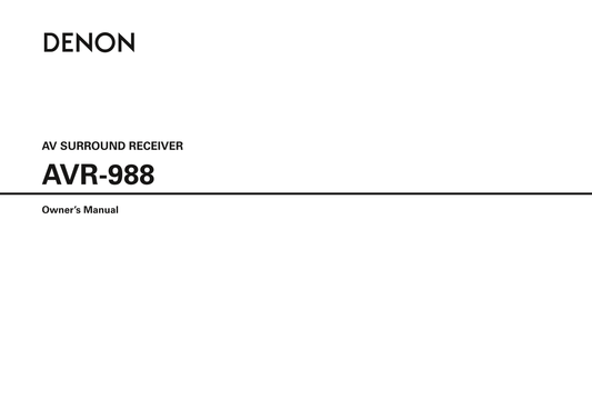 Denon AVR-988 AV Receiver Owner/ User Manual (Pages: 80)