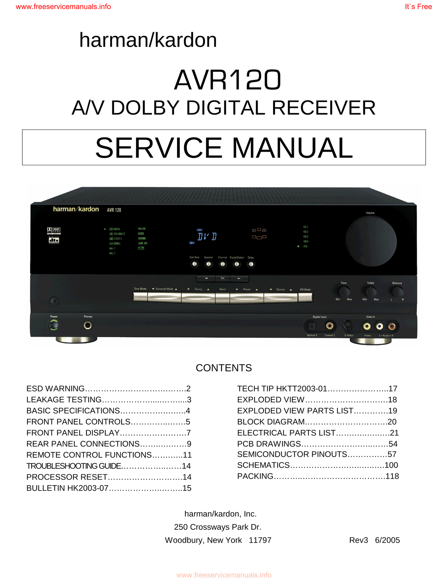 Harman/ Kardon AVR120 AV Receiver Service Manual (Pages: 118)