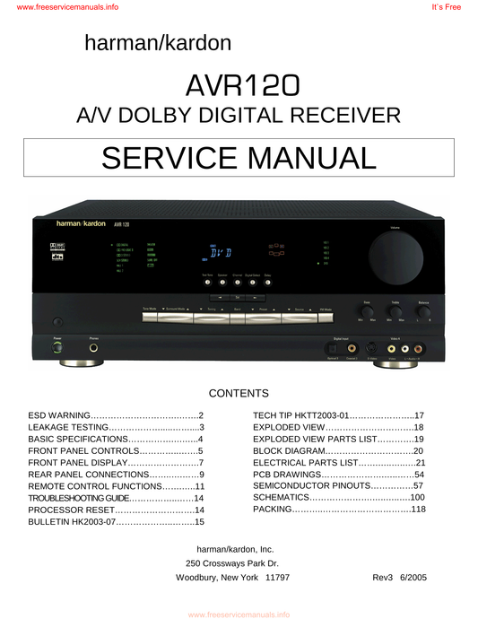 Harman/ Kardon AVR120 AV Receiver Service Manual (Pages: 118)